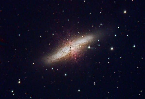 M82 -- The Cigar Galaxy
M82 -- The Cigar Galaxy, captured with CCD Commander and Maxim DL, reduced in Maxim DL and CCDStack, stacked in CCDStack, processed in PixInsight, finished in Photoshop.
