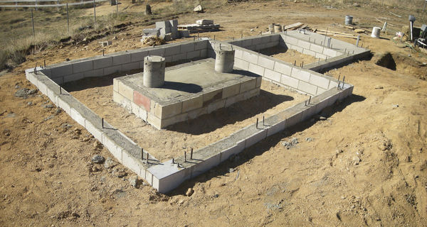 Completed Footings
The footings for the building and the slab for the equipment room are set.  This view is looking southwest.
