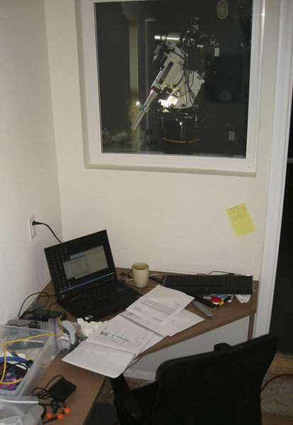 Warm Room Desk and Scope
The new built-in desk in the warm room with the scope visible in the observatory.
