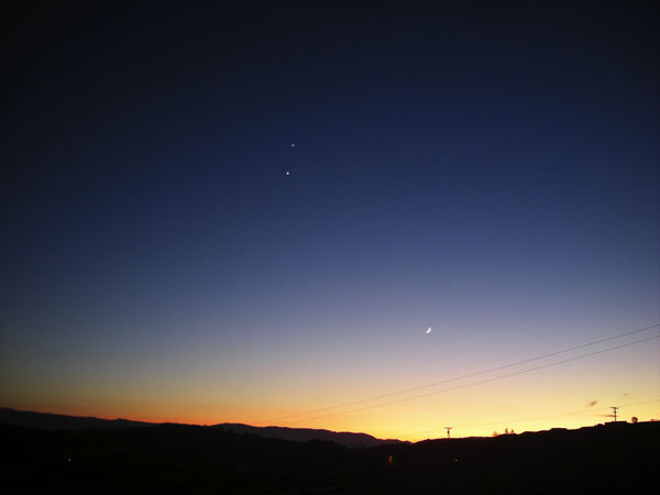 Moon, Venus, and Jupiter over Palomar
The Moon, Venus, and Jupiter ride in the sky above Mount Palomar.  This is a day before the conjunction which I missed due to clouds in Los Angeles.
